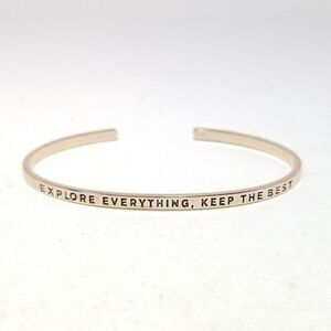 Vintage Explore Everything, Keep The Best Message Cuff Bangle Bracelet Gold Tone